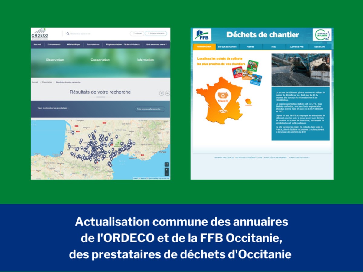 Lancement de l\'actualisation des annuaires des prestataires de déchets d\'Occitanie - ORDECO - FFB