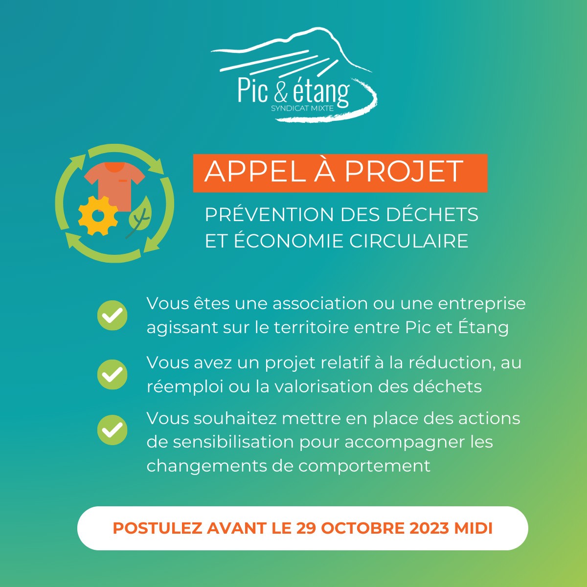 Appel à projets Prévention des Déchets et Economie Circulaire, Syndicat Pic et Étang (34) - Candidatures jusqu'au 29 octobre