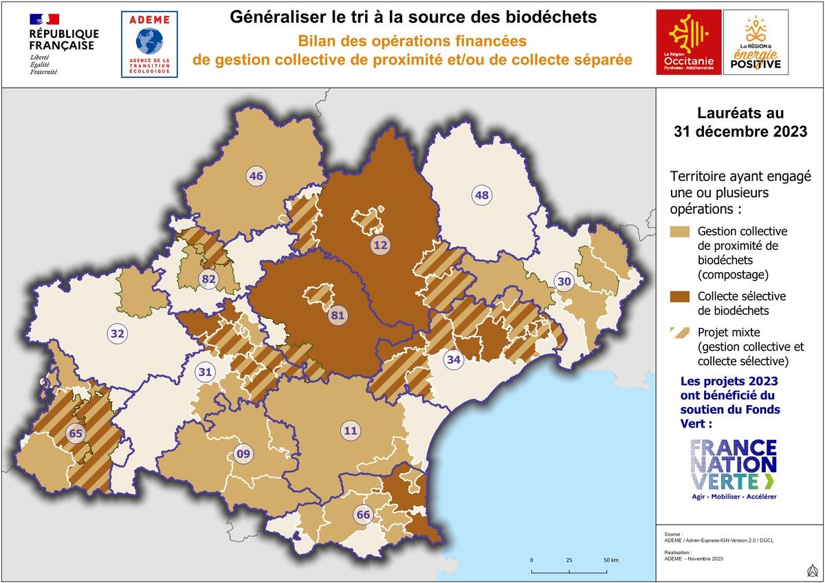 Bilan des accompagnements, ADEME et Région Occitanie, au tri à la source des biodéchets 2019 - 2023 